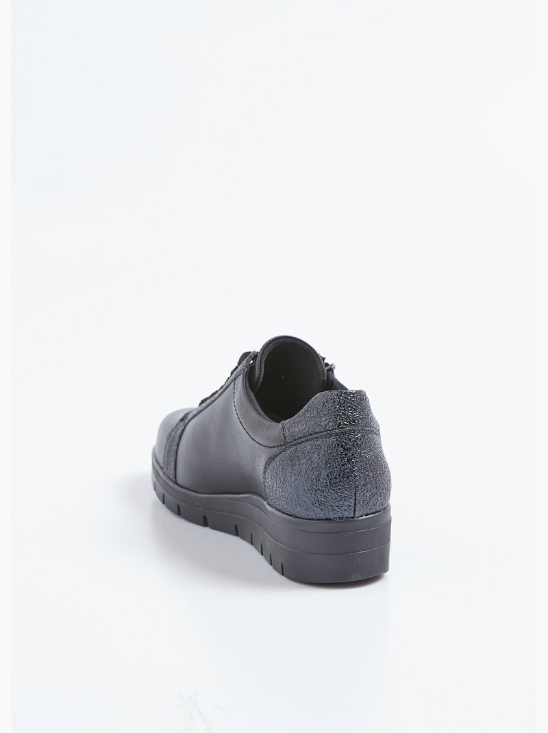 Zapatillas deportivas bimateriales con cordones y cremallera, ancho confort - Afibel Negro - Kiabi
