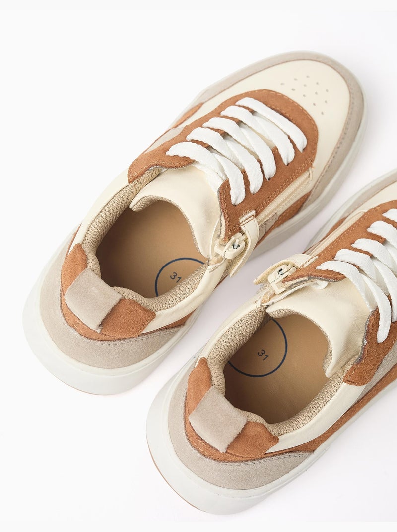Zapatillas deportivas combinadas con cordones Beige claro - Kiabi