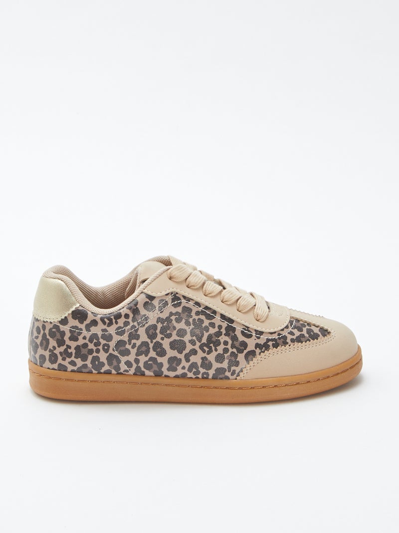 Zapatillas deportivas con cordones y estampado de leopardo BEIGE - Kiabi