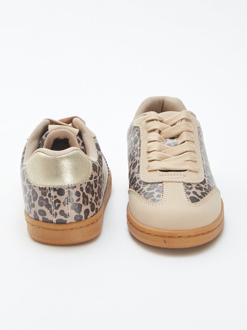 Zapatillas deportivas con cordones y estampado de leopardo BEIGE - Kiabi