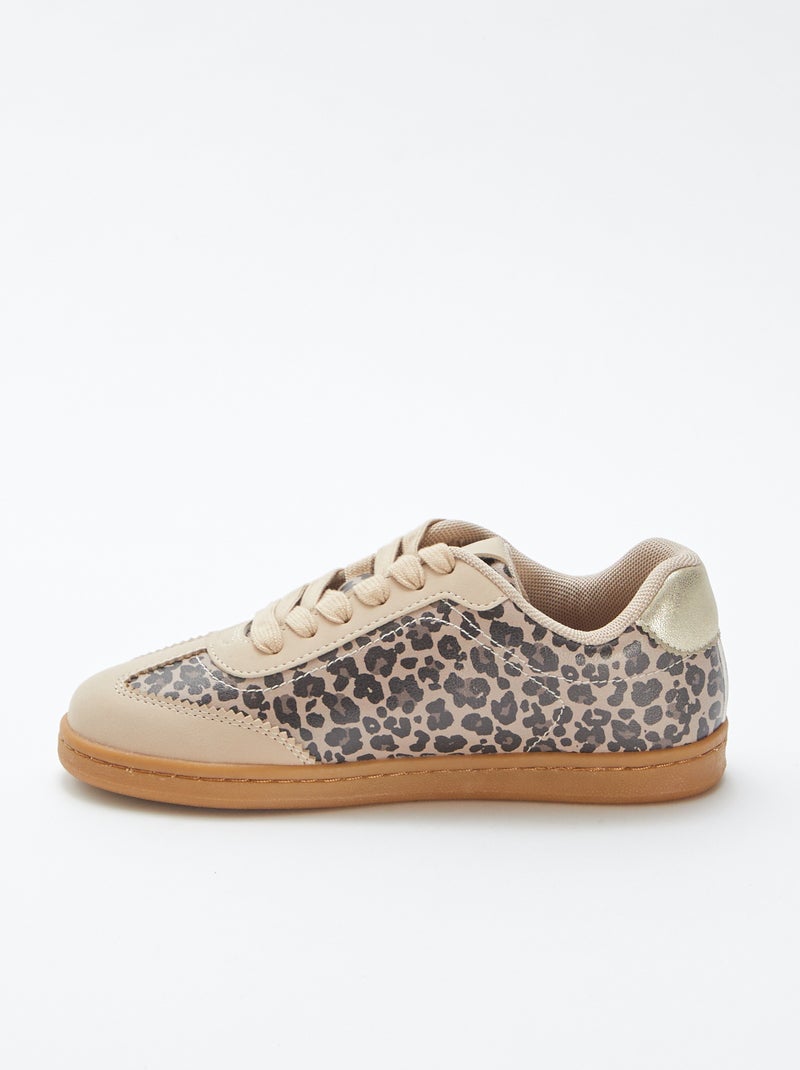 Zapatillas deportivas con cordones y estampado de leopardo BEIGE - Kiabi