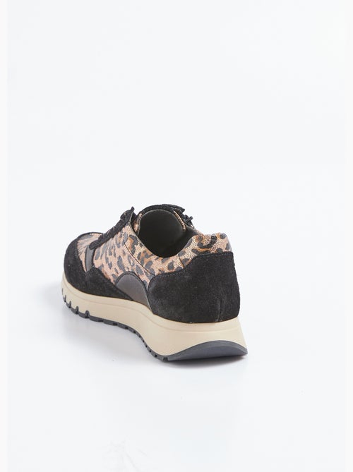 Zapatillas deportivas con cremallera y ancho confort en piel y estampado animal - Afibel - Kiabi