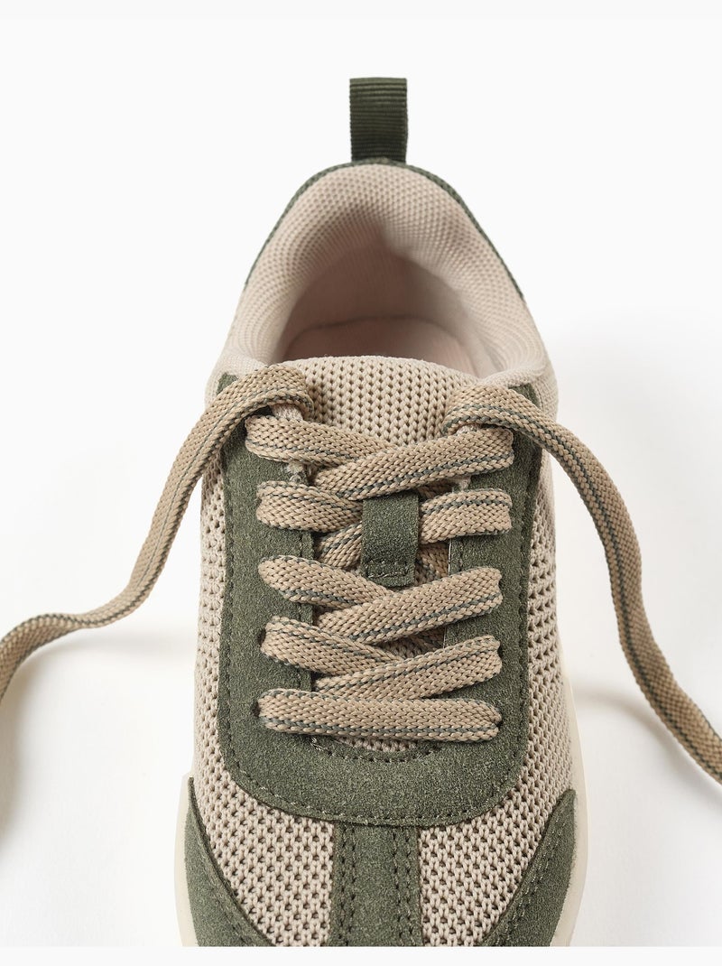 Zapatillas deportivas con detalles de malla y cordones Beige claro - Kiabi