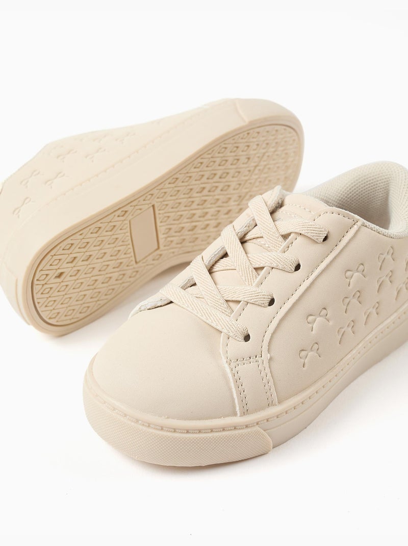 Zapatillas deportivas con lazos en relieve y cordones elásticos Beige - Kiabi
