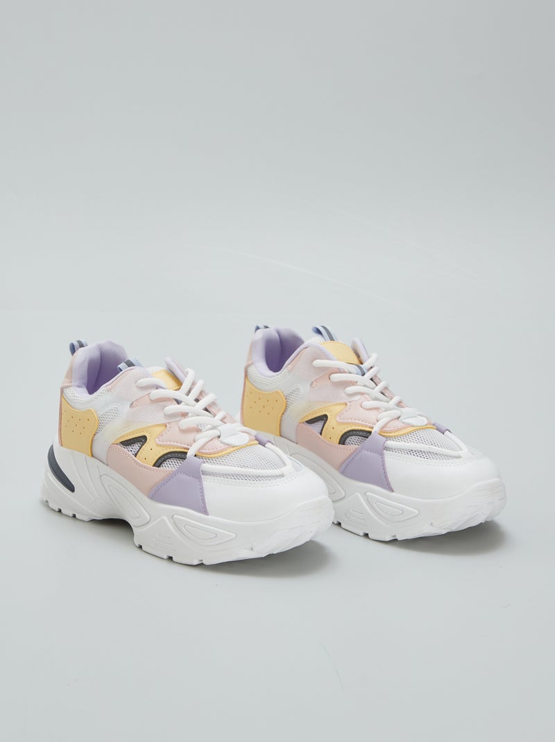 Zapatillas deportivas con múltiples materiales y colores BLANCO - Kiabi