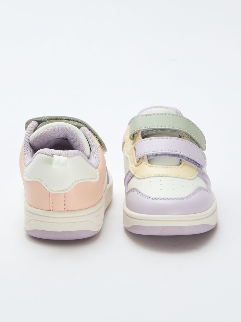 Zapatillas deportivas de imitación de cuero con 2 velcros Rosa - Kiabi