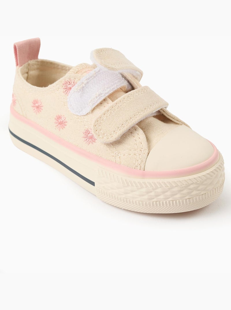 Zapatillas deportivas de tela con motivo floral bordado Beige claro - Kiabi