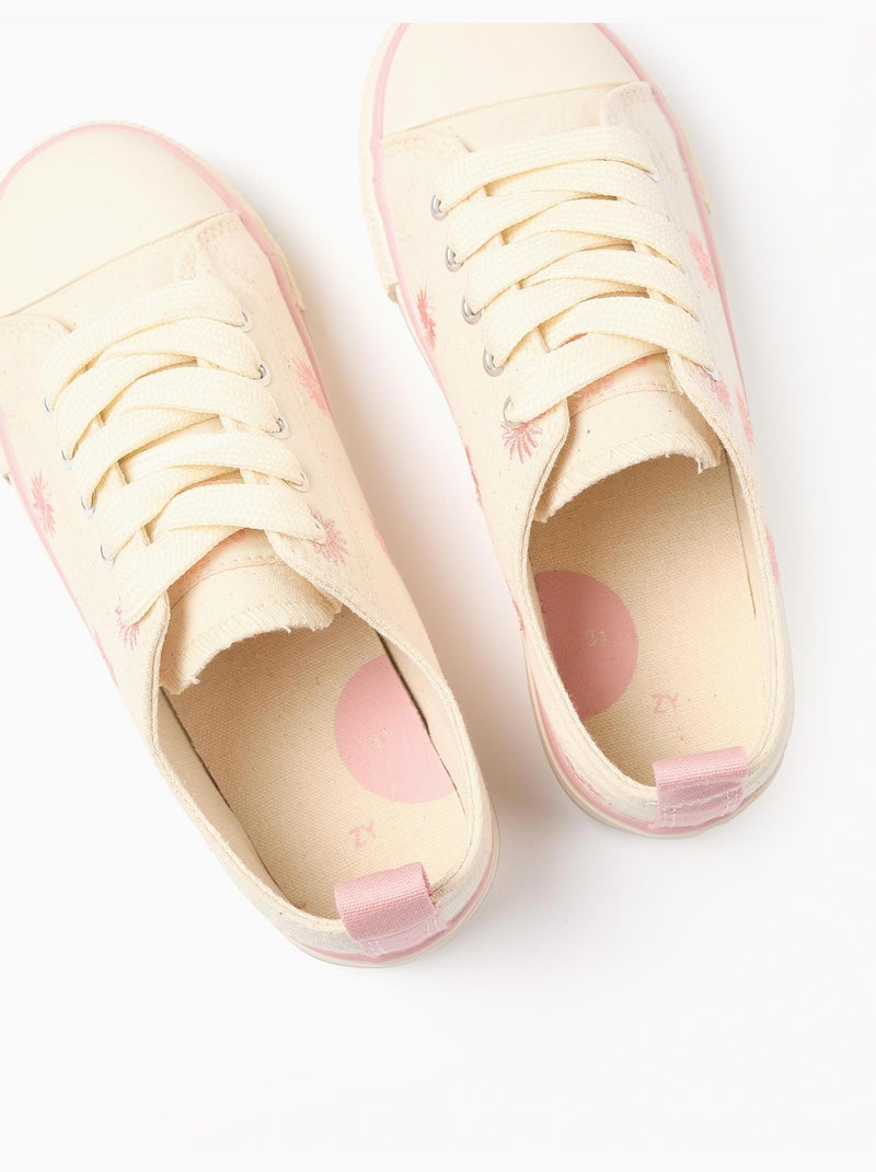 Zapatillas deportivas de tela con motivo floral bordado Beige claro - Kiabi