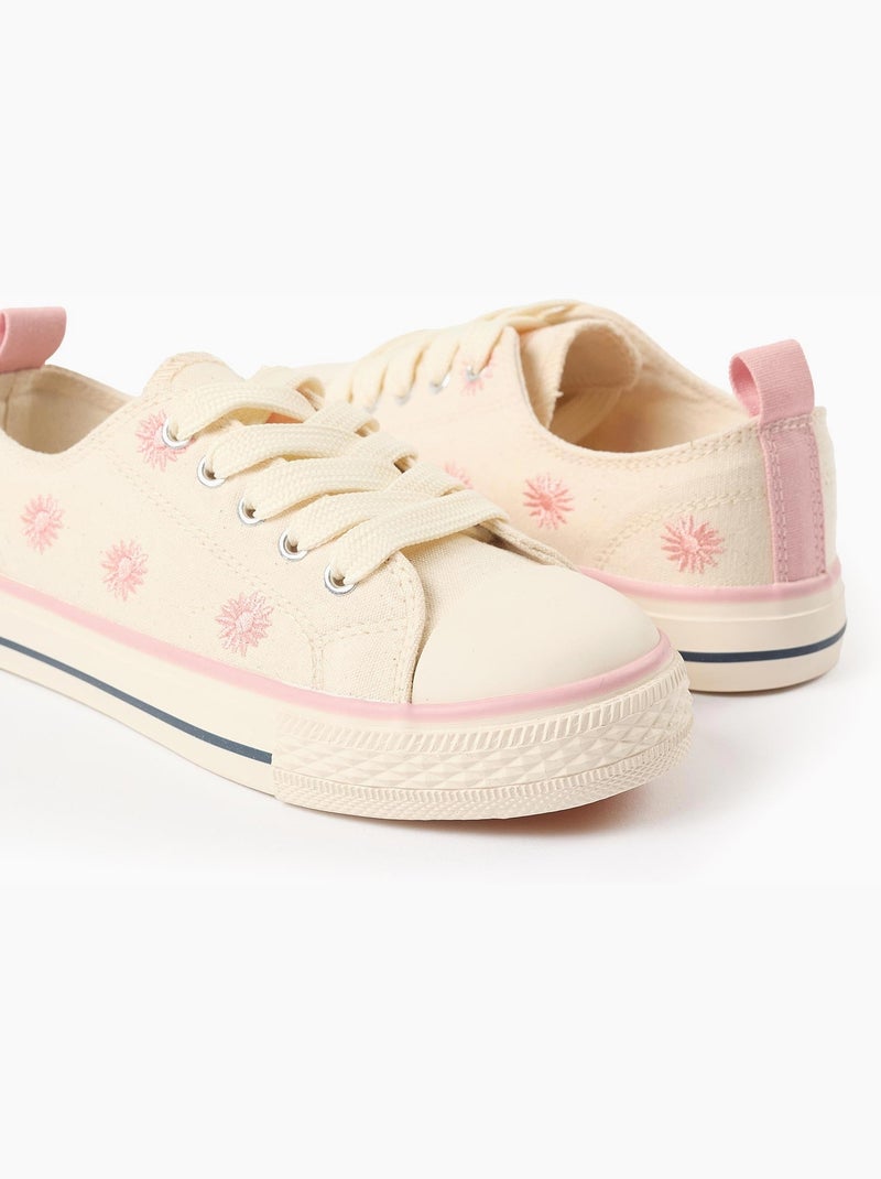 Zapatillas deportivas de tela con motivo floral bordado Beige claro - Kiabi