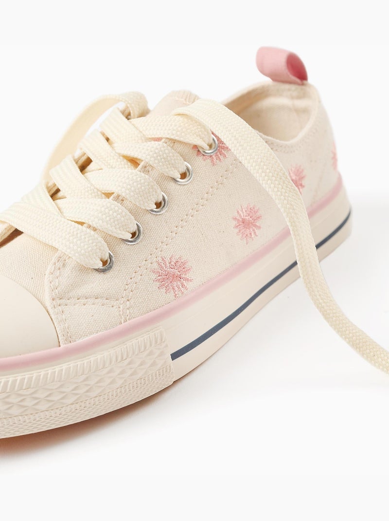 Zapatillas deportivas de tela con motivo floral bordado Beige claro - Kiabi