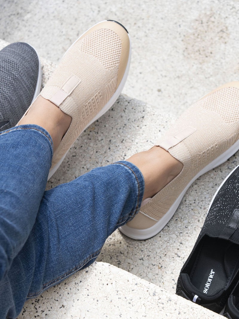 Zapatillas deportivas malla de lurex, slip on, cómoda, flexible y ligera, con cordones  isotoner Beige - Kiabi