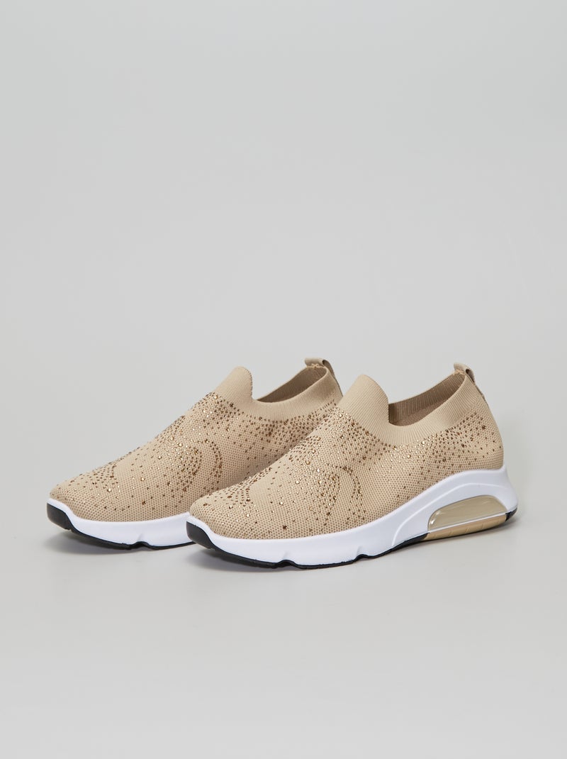 Zapatillas deportivas tipo calcetines con strass BEIGE - Kiabi