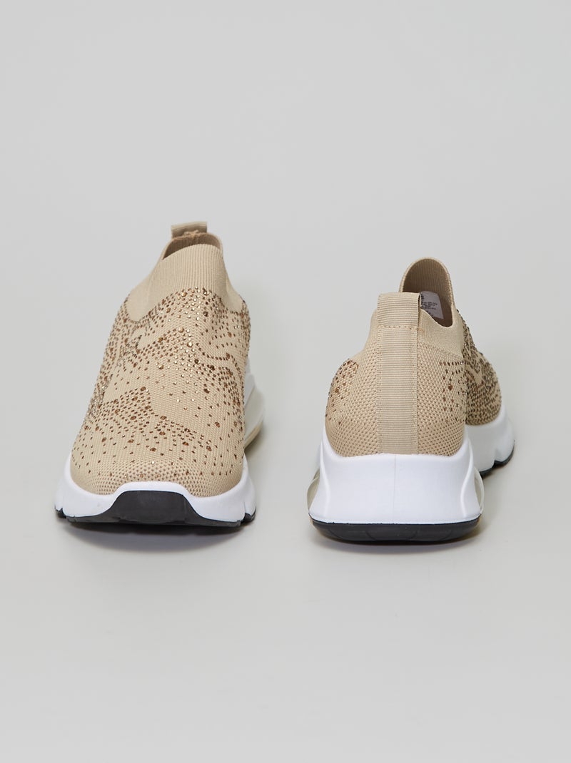 Zapatillas deportivas tipo calcetines con strass BEIGE - Kiabi