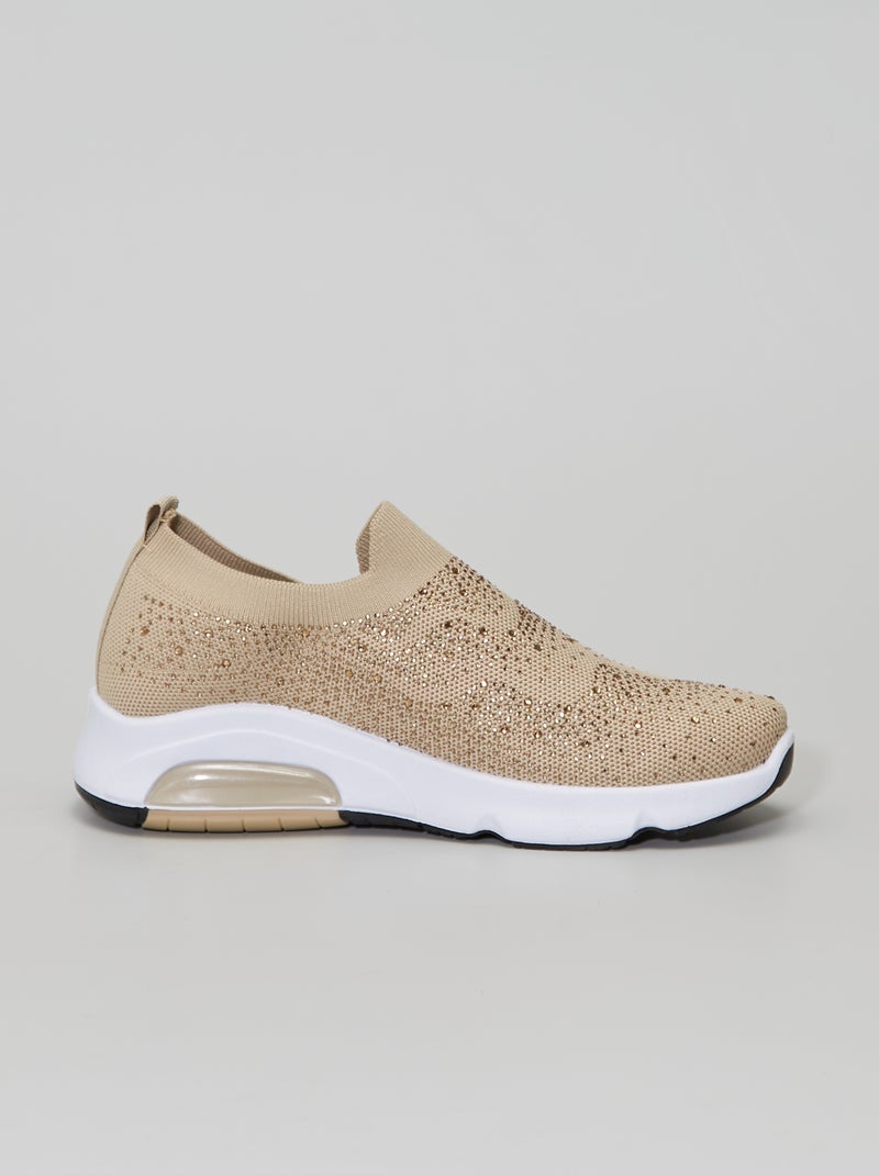 Zapatillas deportivas tipo calcetines con strass BEIGE - Kiabi
