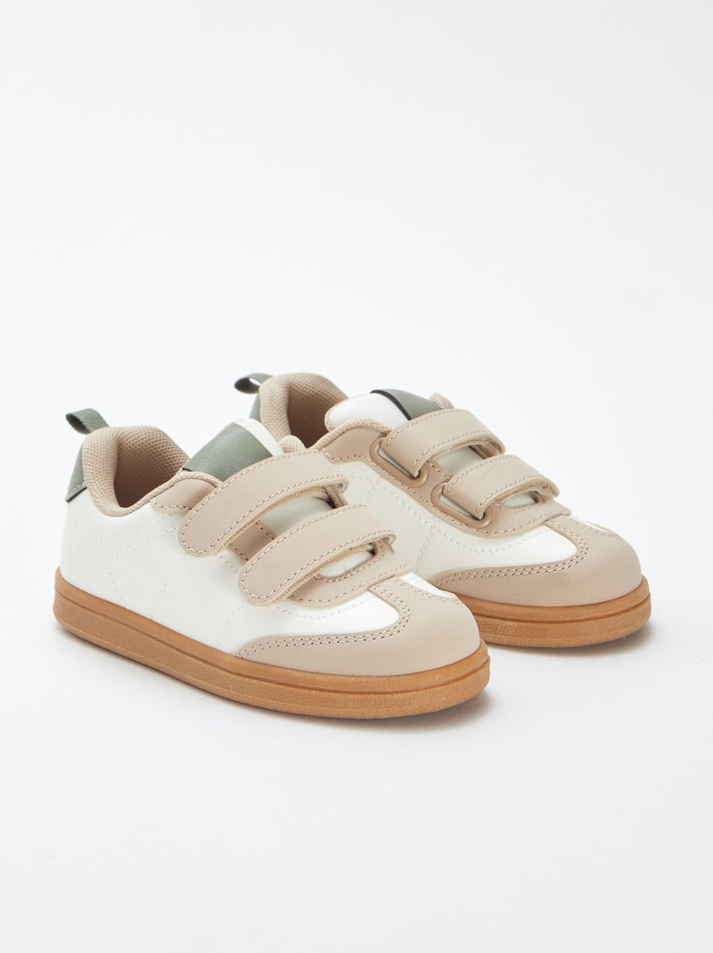 Zapatillas deportivas tricolores con velcros beige - Kiabi