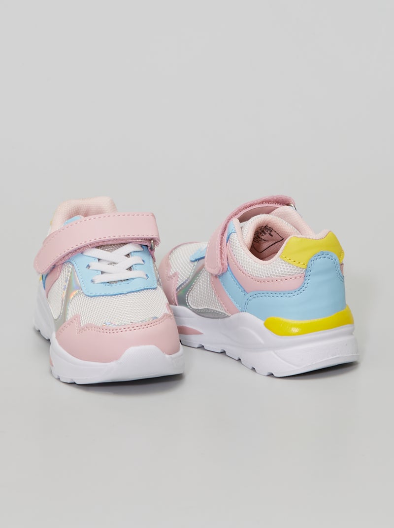 Zapatillas deportivas tricolores de dos materiales ROSA - Kiabi