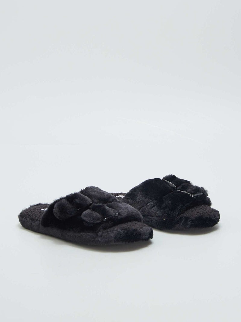 Zapatillas destalonadas de pelo sintético NEGRO - Kiabi