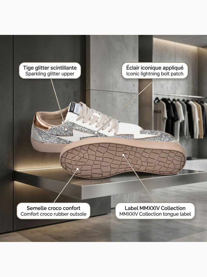 Zapatillas Glitter Plataforma Rayo Mujer OZABI MMXXIV Plata - Kiabi