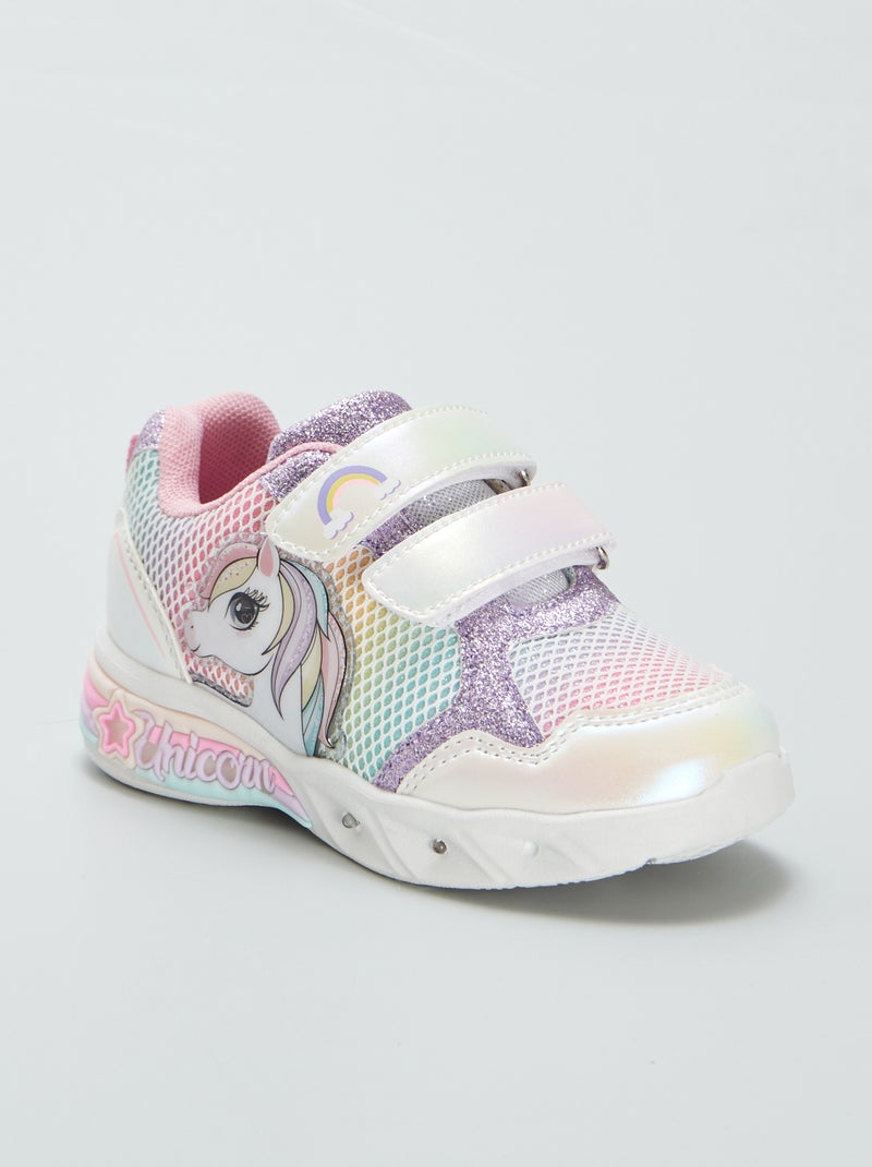 Zapatillas luminosas con velcro 'unicornio' BEIGE - Kiabi