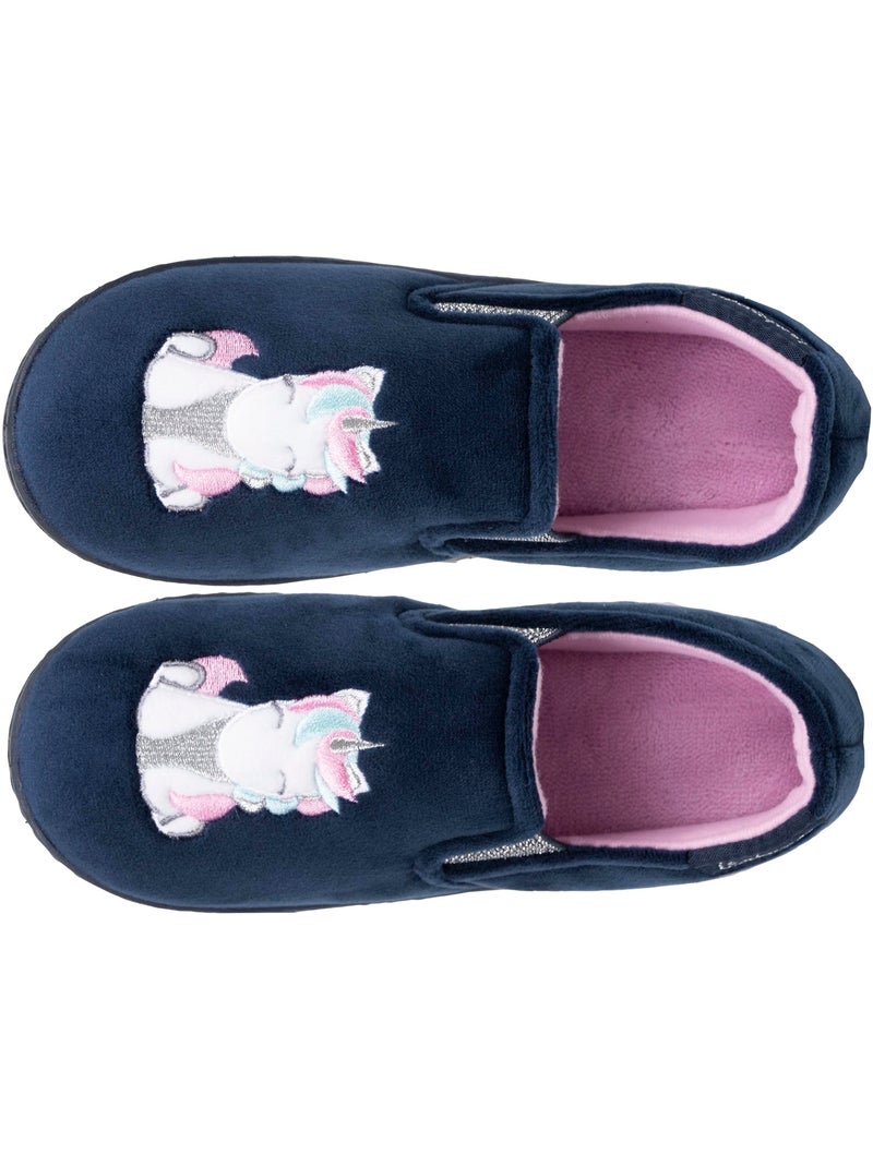 Zapatillas mocasines terciopelo, ajuste flexible, fácil de niña Azul marino - Kiabi