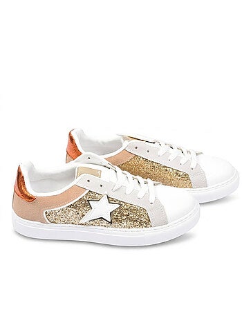 Zapatillas Mujer Glitter Estrella Plataforma Plata Oro OZABI