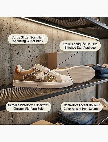 Zapatillas Mujer Glitter Estrella Plataforma Plata Oro OZABI