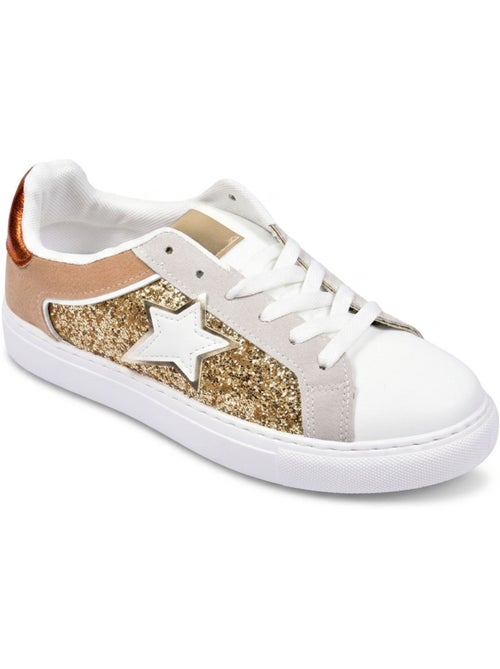 Zapatillas Mujer Glitter Estrella Plataforma Plata Oro OZABI - Kiabi Zapatillas Mujer Glitter Estrella Plataforma Plata Oro OZABI - Kiabi