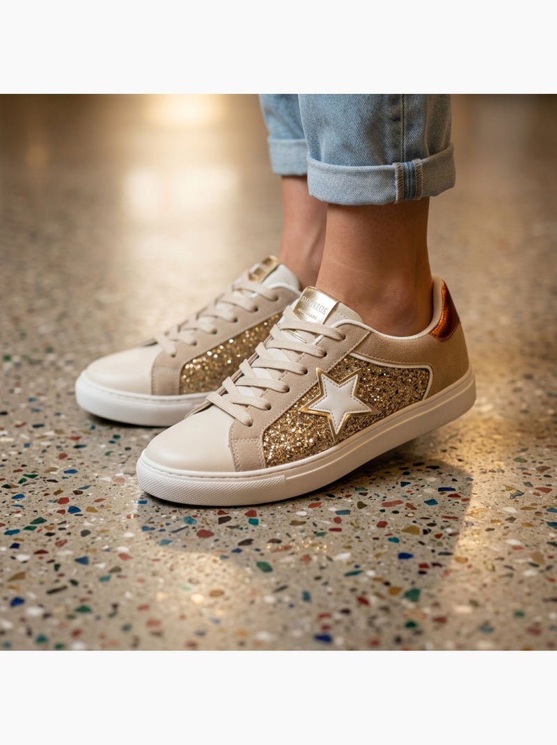 Zapatillas Mujer Glitter Estrella Plataforma Plata Oro OZABI Oro - Kiabi