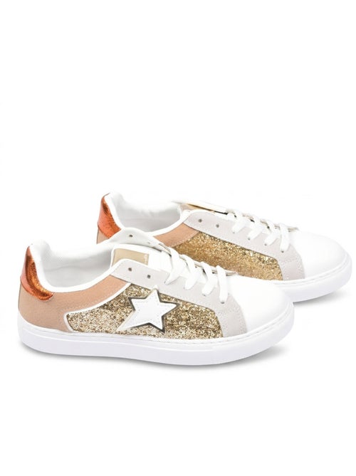 Zapatillas Mujer Glitter Estrella Plataforma Plata Oro OZABI - Kiabi Zapatillas Mujer Glitter Estrella Plataforma Plata Oro OZABI - Kiabi