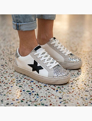 Zapatillas Mujer Glitter Estrella Plataforma Plata Oro OZABI