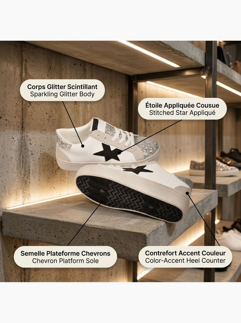 Zapatillas Mujer Glitter Estrella Plataforma Plata Oro OZABI Plata - Kiabi