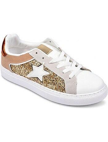 Zapatillas Mujer Plataforma Brillo Estrella OZABI Plateado Oro