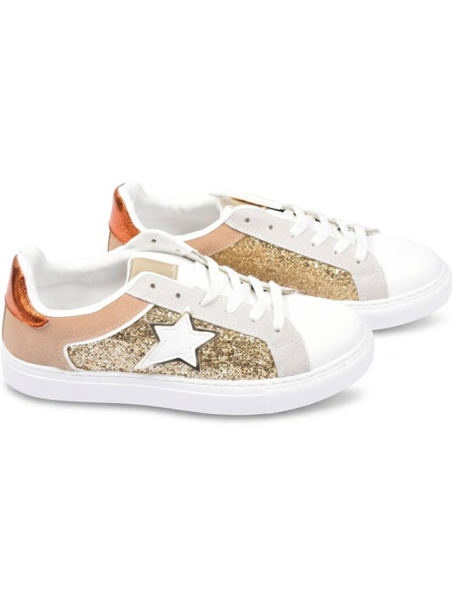 Zapatillas Mujer Plataforma Brillo Estrella OZABI Plateado Oro - Kiabi