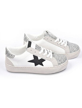 Zapatillas Mujer Plataforma Brillo Estrella OZABI Plateado Oro