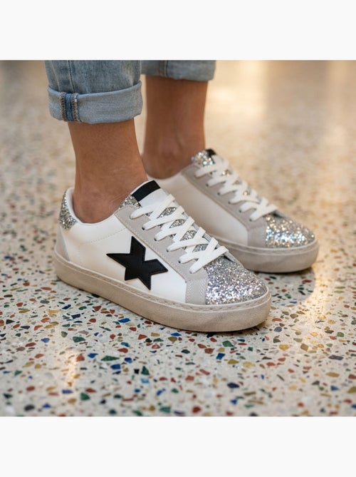 Zapatillas Mujer Plataforma Brillo Estrella OZABI Plateado Oro - Kiabi Zapatillas Mujer Plataforma Brillo Estrella OZABI Plateado Oro - Kiabi