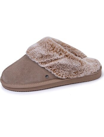 Zapatillas mules cálido cuero forrado mujer isotoner