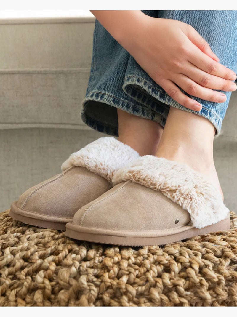 Zapatillas mules cálido cuero forrado mujer isotoner Beige - Kiabi