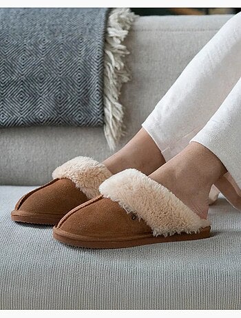 Zapatillas mules cálido cuero forrado mujer isotoner