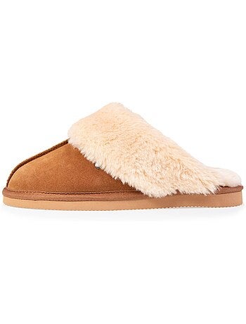 Zapatillas mules cálido cuero forrado mujer isotoner