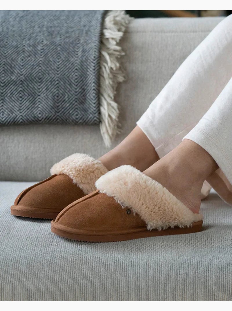 Zapatillas mules cálido cuero forrado mujer isotoner Camel - Kiabi