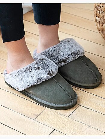 Zapatillas mules cálido cuero forrado mujer isotoner