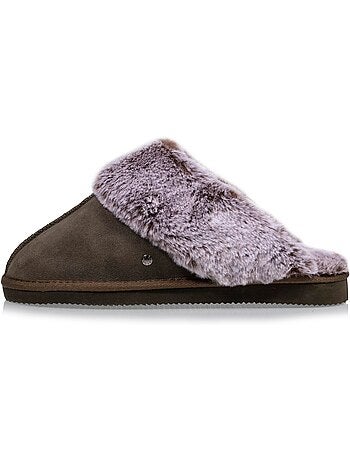 Zapatillas mules cálido cuero forrado mujer isotoner