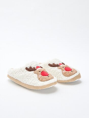 Zapatillas mules en material con efecto borreguito