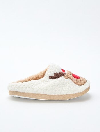 Zapatillas mules en material con efecto borreguito