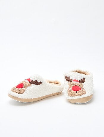 Zapatillas mules en material con efecto borreguito