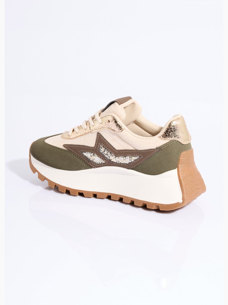 Zapatillas multimaterial con suela de cuña - AFIBEL Beige/Verde - Kiabi
