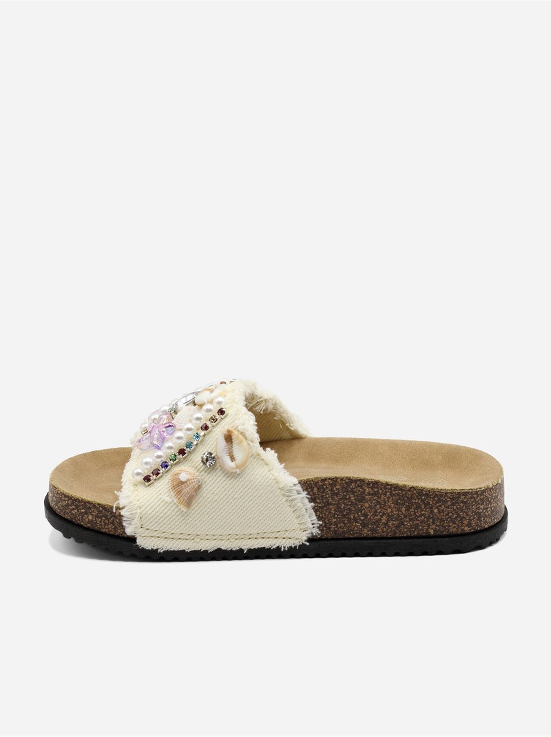 Zapatillas sin talón con detalles de perlas Blanco - Kiabi