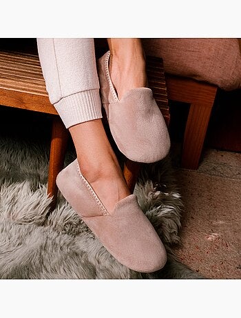 Zapatillas slippers terciopelo, suela de goma antideslizante mujer Isotoner