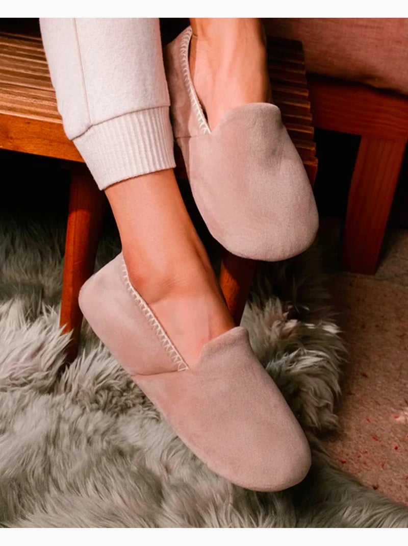 Zapatillas slippers terciopelo, suela de goma antideslizante mujer Isotoner Beige - Kiabi