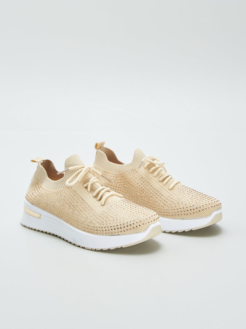 Zapatillas tipo calcetín con strass BEIGE - Kiabi